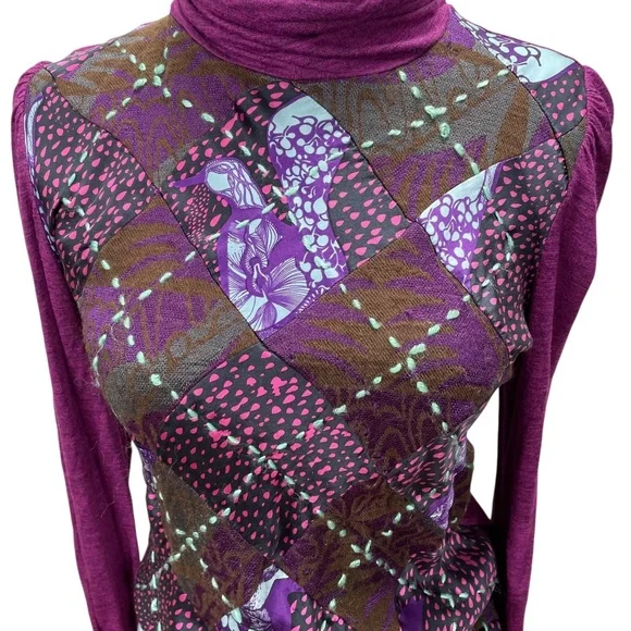 Custo Barcelona Embroidered Mock Neck Knit Top Size L Multicolor Long Sleeve - Picture 3 of 8